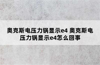 奥克斯电压力锅显示e4 奥克斯电压力锅显示e4怎么回事